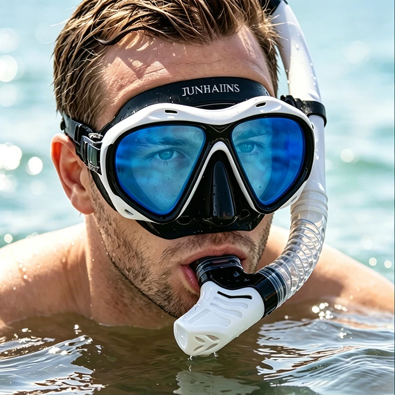 Professional Dry Snorkel Mask Set, Panoramic Wide View Anti-Fog,Soft Leak-Proof, Snorkeling Gear for Swimming Diving Snorkeling