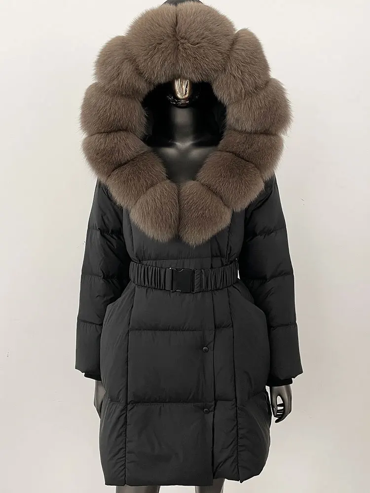 جديد إمرأة معطف الفرو الحقيقي الأبيض بطة أسفل معطف الشتاء مقنعين الكشمير المعتاد السيدات ملابس خارجية سترة فرو الثعلب الطبيعي #4