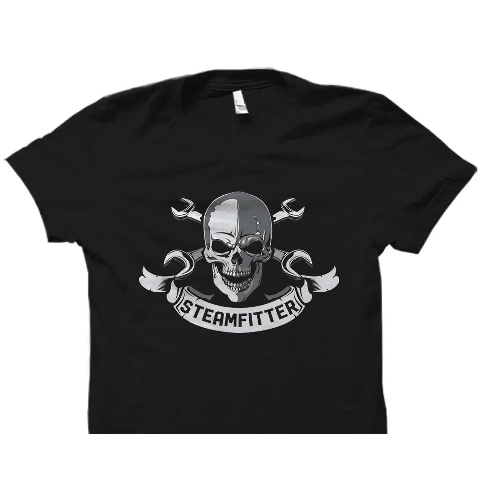 Steamfitter Skull Crossed Wrench T Shirt Steamfitting Union Worker  vintage Washed fashion Casual Soft Breathable Stretched