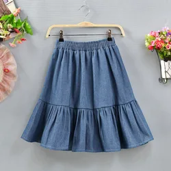 Women's A-line Denim Mini Skirt Patchwork with Ruffled Elastic High Waist Large Hem Mini Skirt Summer Short Skirt