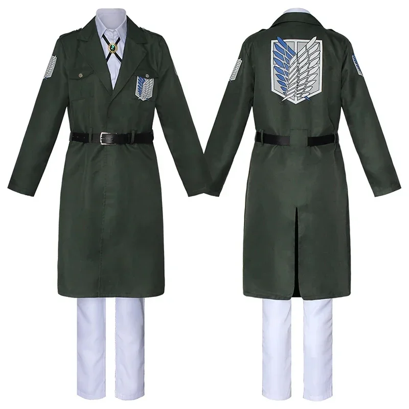 A Anime AOT Cosplay Levi Costume Shingek No Kyojin Scouting Legion Soldier Coat Trench Jacket Uniform Halloween Outfit