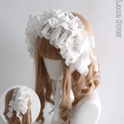 New Original Cute White Doll Sweet Lolita Hairband Japanese Lolita Lace Bow Headwear Maid Cosplay Headpiece