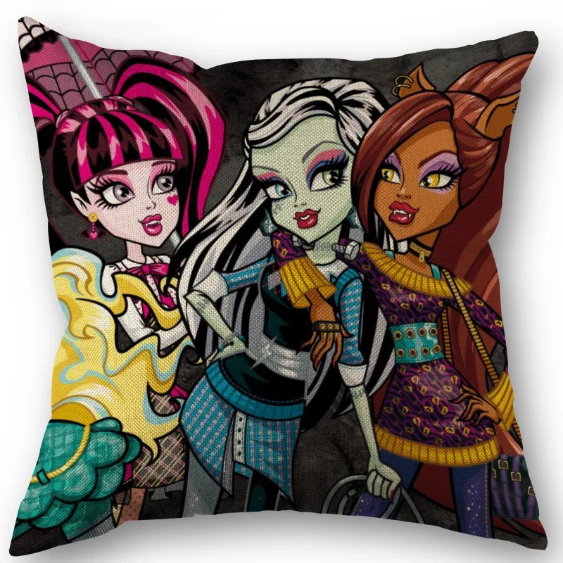 Monster High Fashion Girl Pillowcase Bedroom Home Decorative Cover 45x45cm Square Pillow Cases Cotton Linen Fabric No Fade