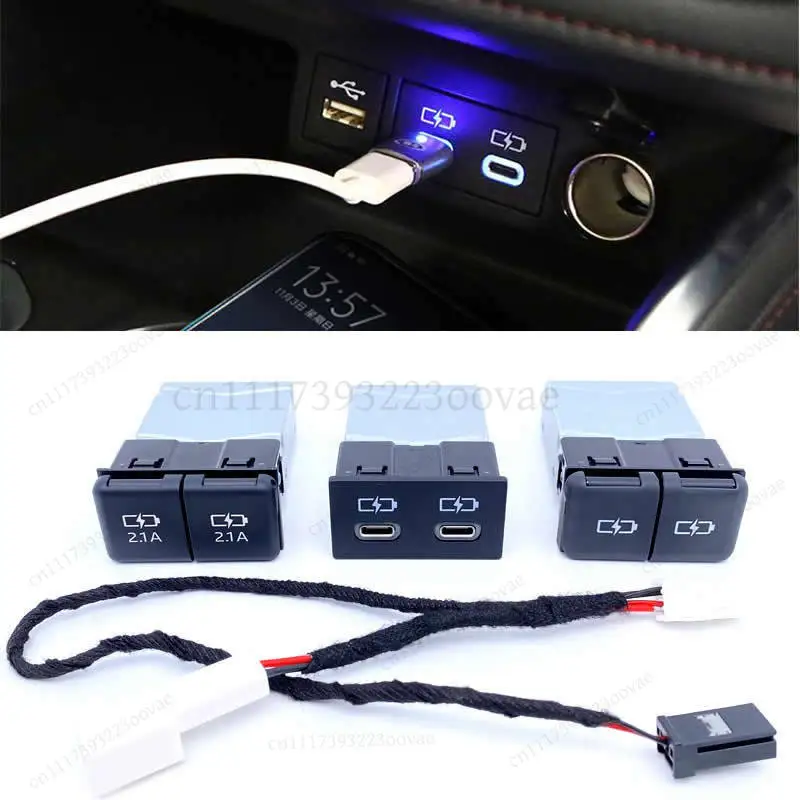 Car USB Type-C Fast Charger For Toyota Sienna Camry Highlander Corolla RAV4 Land Cruiser 70 Prado 2018-2022 Wire Socket 1pc