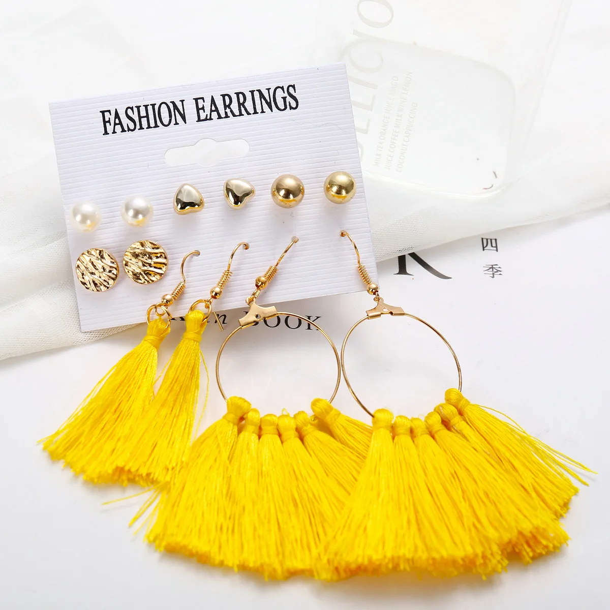 1Set Hot Selling Bohemian Style Moon Triangle Tassel Earring Set with Six Pairs of Retro Holiday Party Trendy Earrings for Women