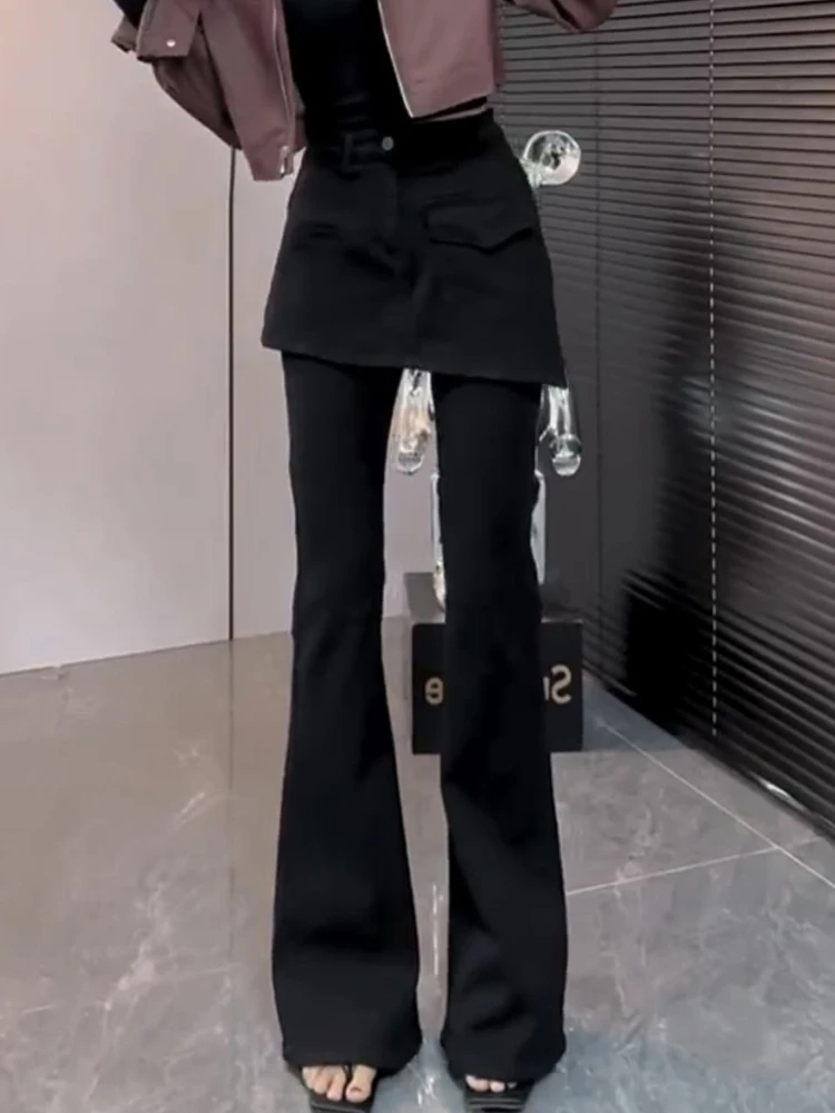 Design sense falsi pantaloni da pavimento in due pezzi da donna primavera ed estate nuovo stile pantaloni a zampa d'elefante versatili e di fascia alta ed eleganti