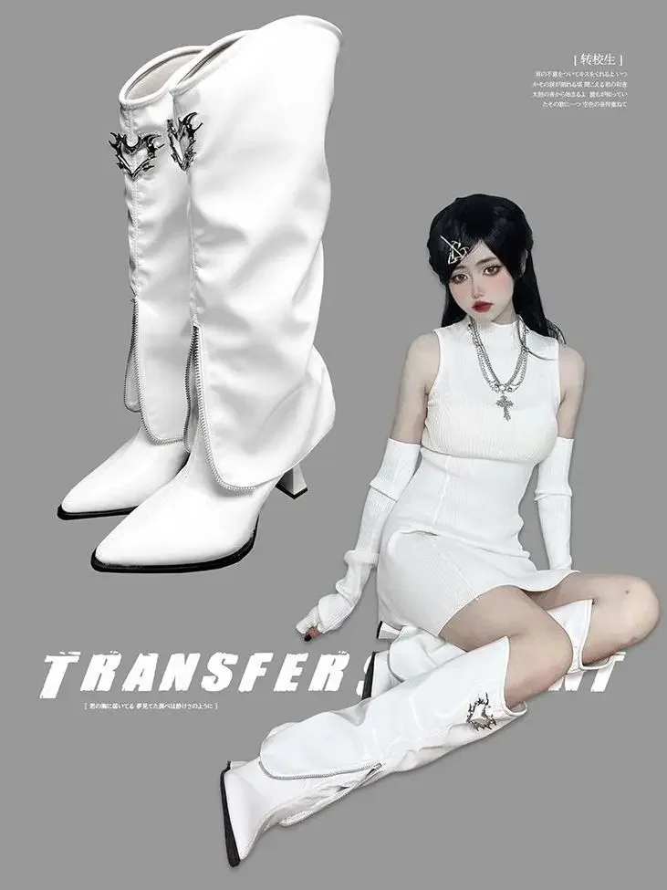 Transfer Student Cos Schuhe Mädchen Killer Kleid PU Leder Schuhe Dünne Ferse Flor Stiefel Kamin Stiefel Vivi Über Knie Stiefel