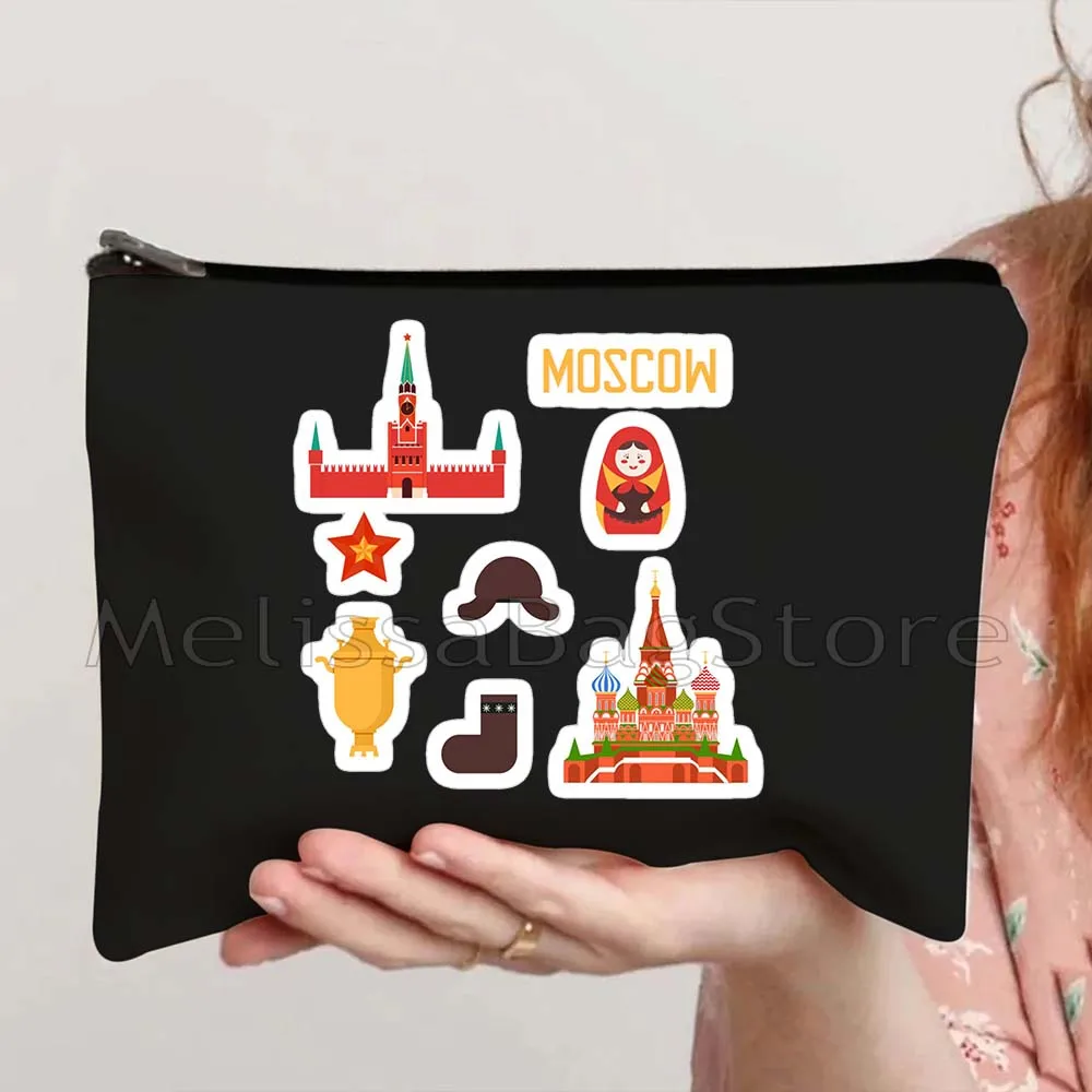 Russia Thailand Iceland Malta South Korea United States Landmarks Travel Cute Gift Canvas Storage Cosmetic Bag Makeup Case Pouch