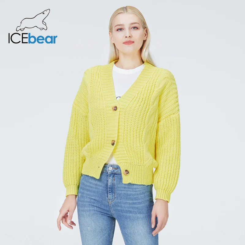 ICEbear 2022 fall winter women's sportswear solid color v-neck cardigan sweater set knitting BJ-4