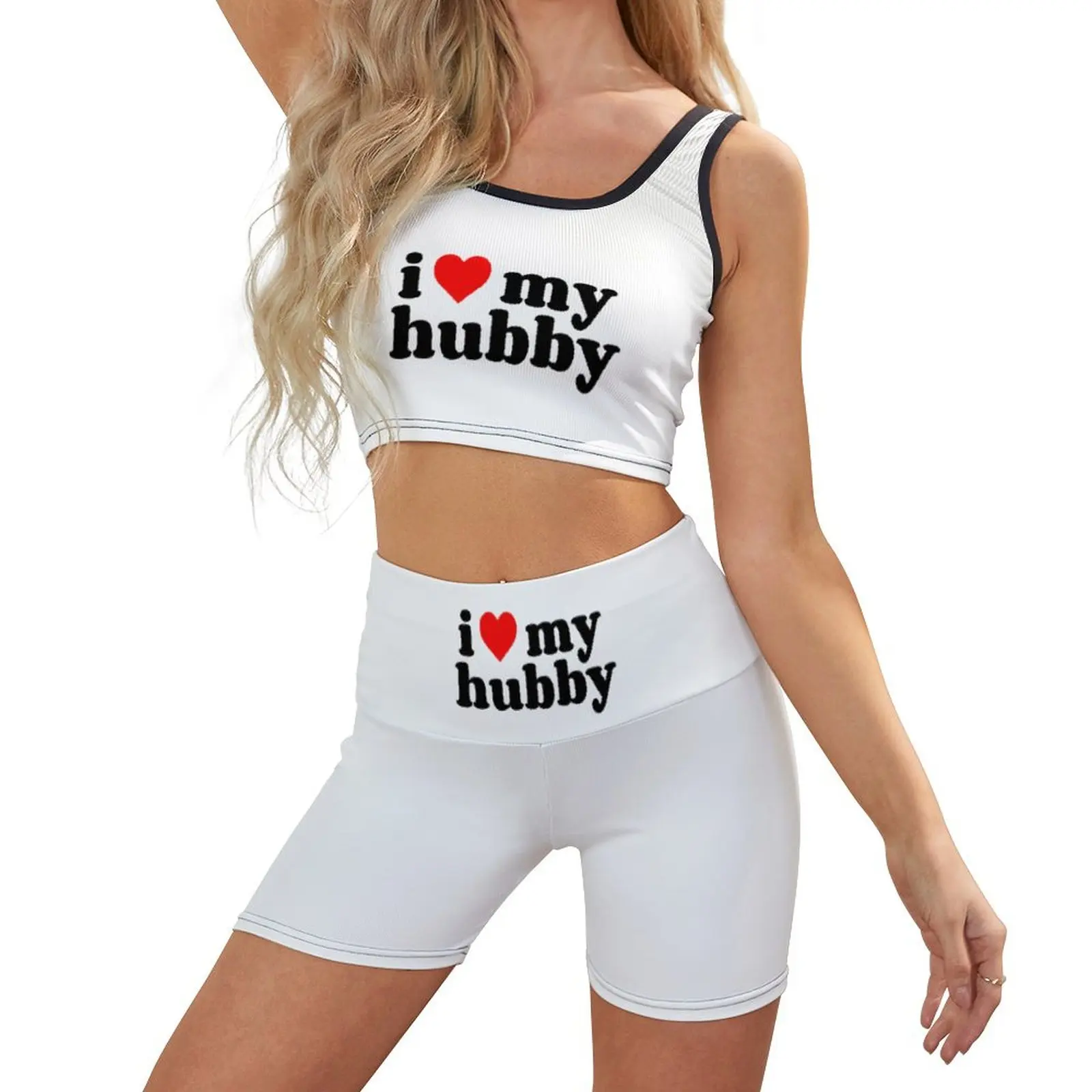 

Комплекты для тренировок для женщин. Бесшовные шорты для йоги в рубчик с высокой талией и принтом «I Love My Hubby».