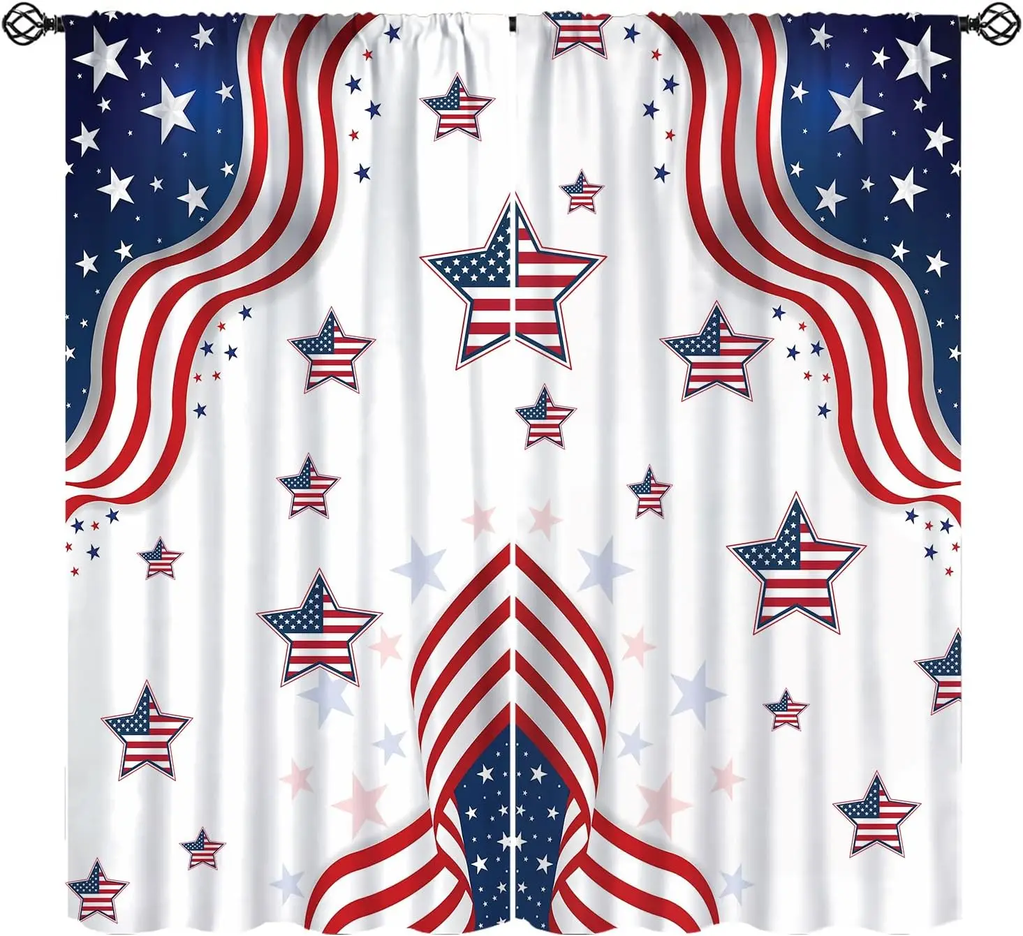 4th of July US Flag Thermal Curtains, Independence Day Print 2 Panels Rod Pocket Drapes for Holiday Bedroom Living Room Decor