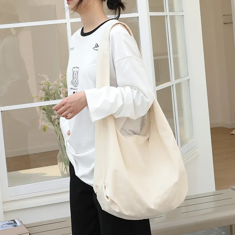Korean Version Simple Retro Casual Artistic Canvas Cotton Pleated Shoulder Cross Shoulder Dumpling Bag for Women