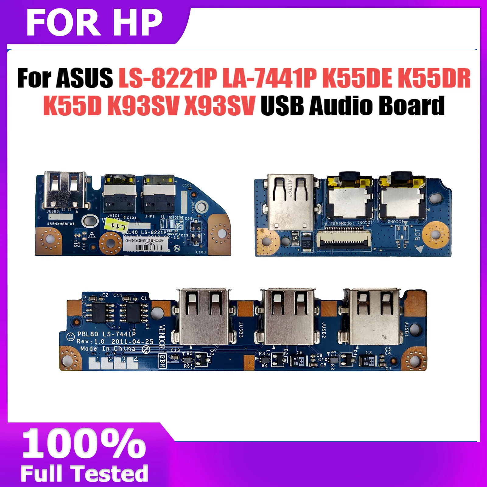 For ASUS K55DE K55DR K55D K93SV X93SV 45VD K45V A45V laptop USB Board Audio Board LS-8221P LA-7441P 100% Tested Fast Ship