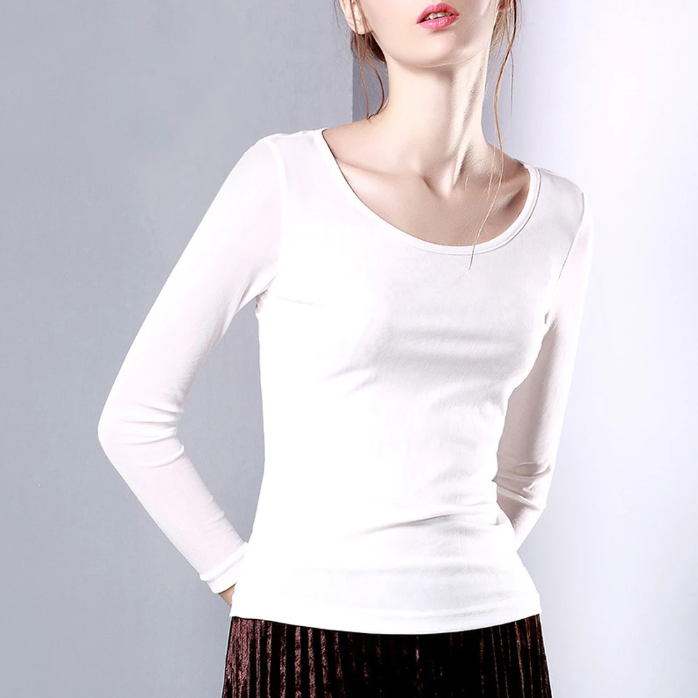 S-3XL See Through Mesh T-shirt Girl O Neck Full Sleeve Perspective T Shirt Women Slim Stretch Female Blouses Black Sexy Top Lady