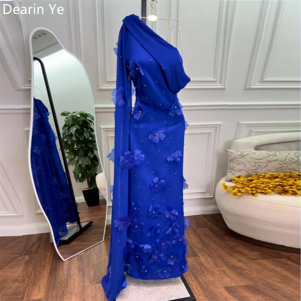 

Customized Formal Dress Evening Dearin One-shoulder Column Floor Length Skirts Layered Ruffle Vertically Applique Flower Bespoke