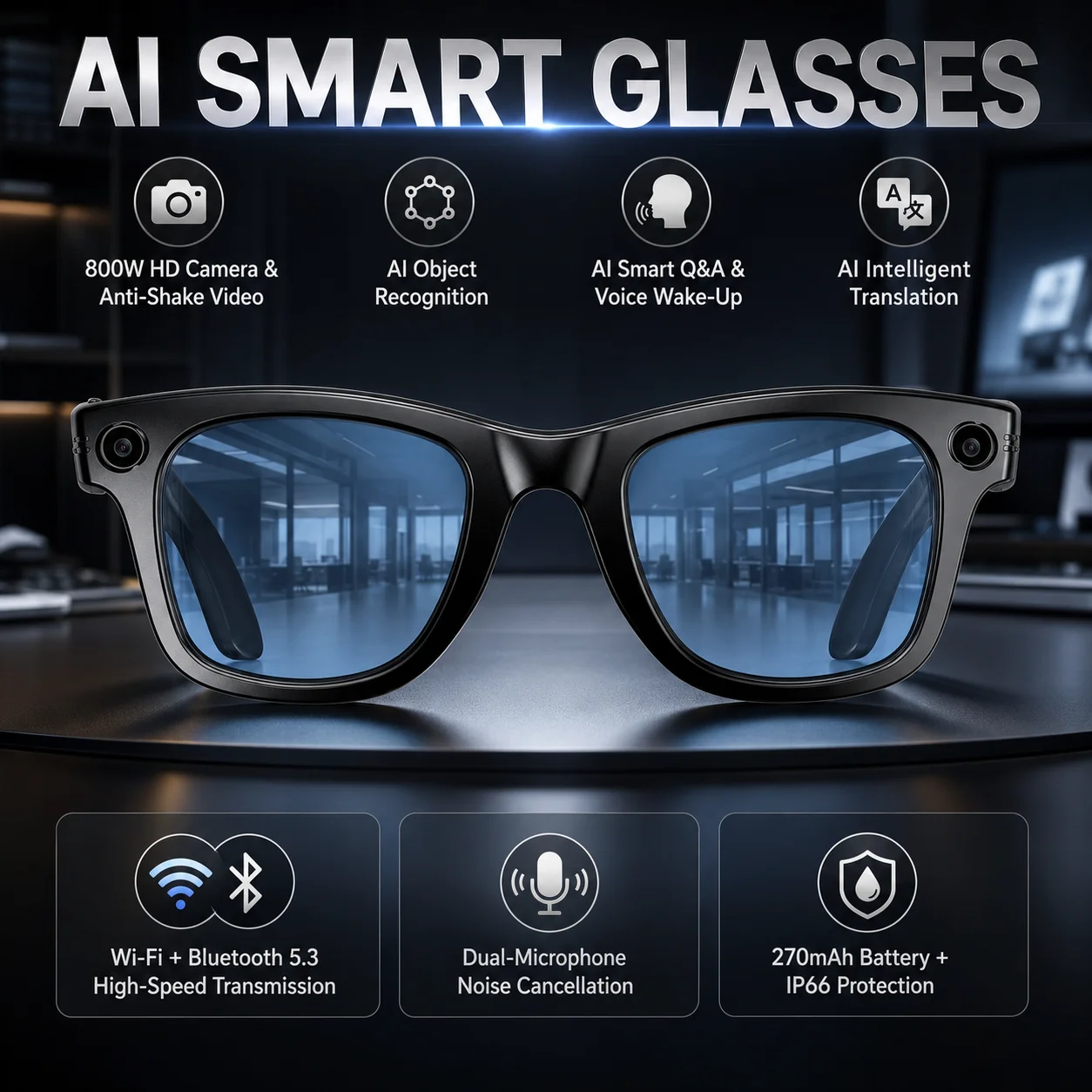 New 800W Camera AI Glasses Men Color-Changing Smart Translation Glasses Photo Video Recording Waterproof Call Smart Sunglasses