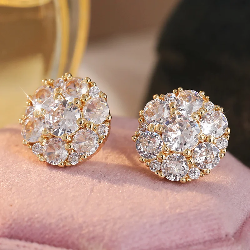 Women's Round Exquisite Luxury Studs Earrings Fully Embedded Synthetic Zircon Elegant Shining Earrings Fashion Jewelry Gifts