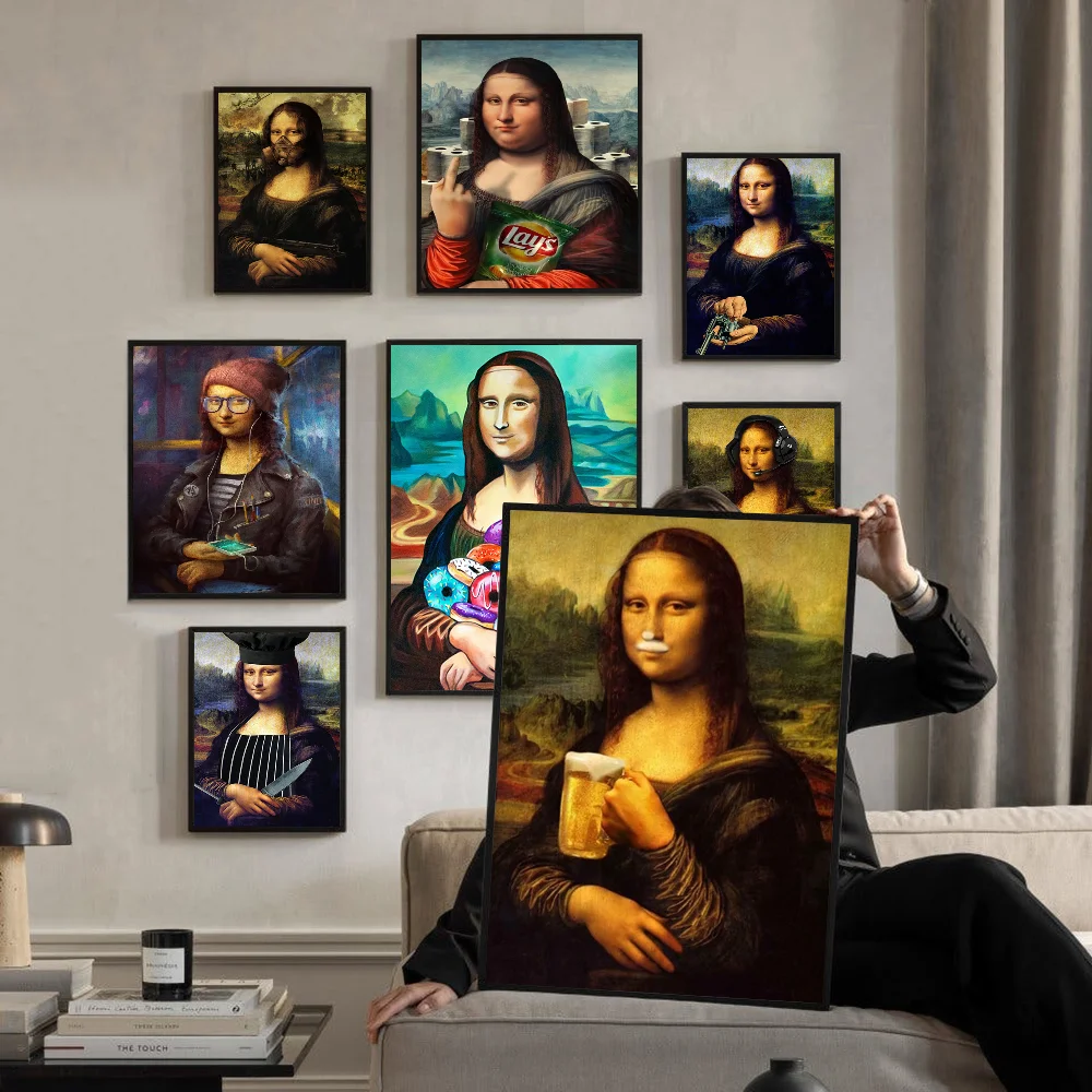 الفن مضحك الموناليزا أنيمي الملصقات لزجة ورق أبيض ملصق DIY غرفة بار مقهى Kawaii غرفة ديكور #1