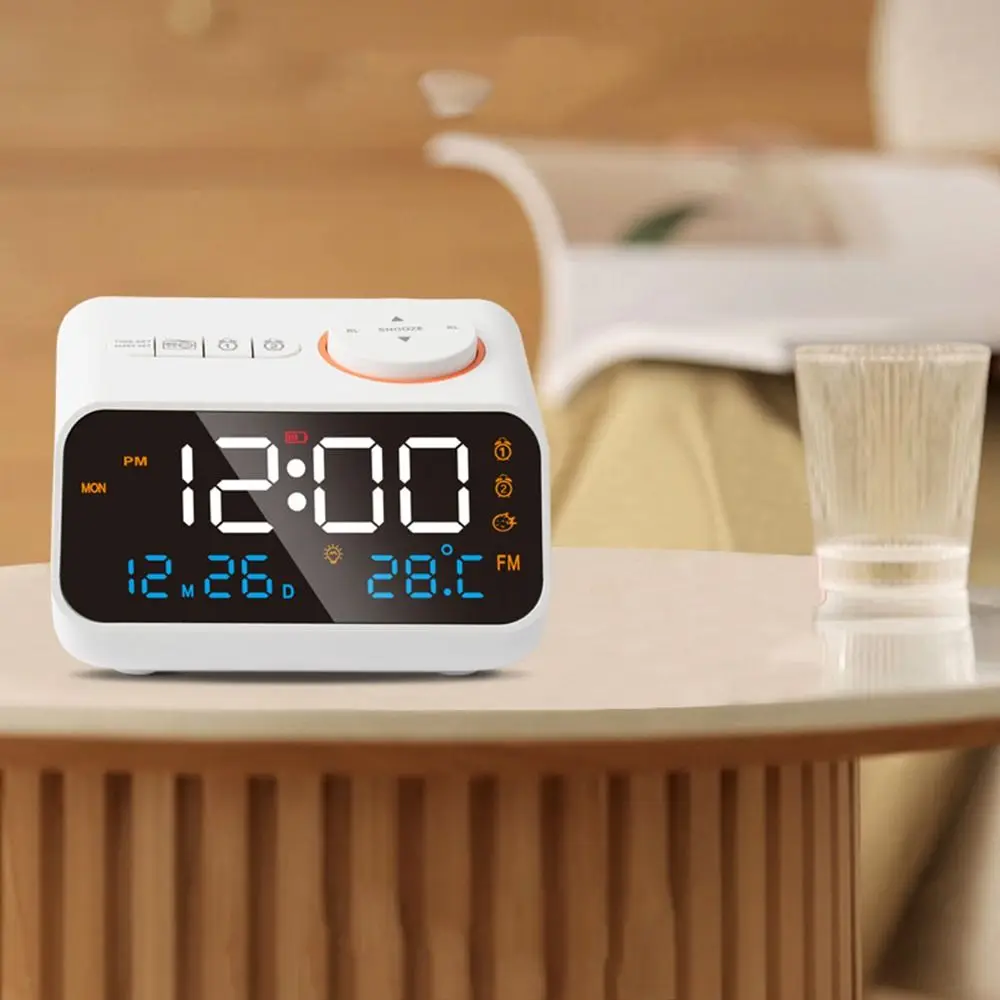 

Adjustable Volume FM Radio LED Alarm Clock USB Charging Thermometer Digital Table Calendar Hygrometer Voice Control