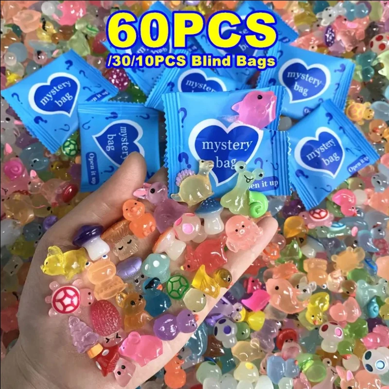 10/30/60PCS Surprise Blind Bags Luminous Animal Mushroom Figurines Miniature Mystery Bag For Potted Dollhouse Fairy Garden Decor