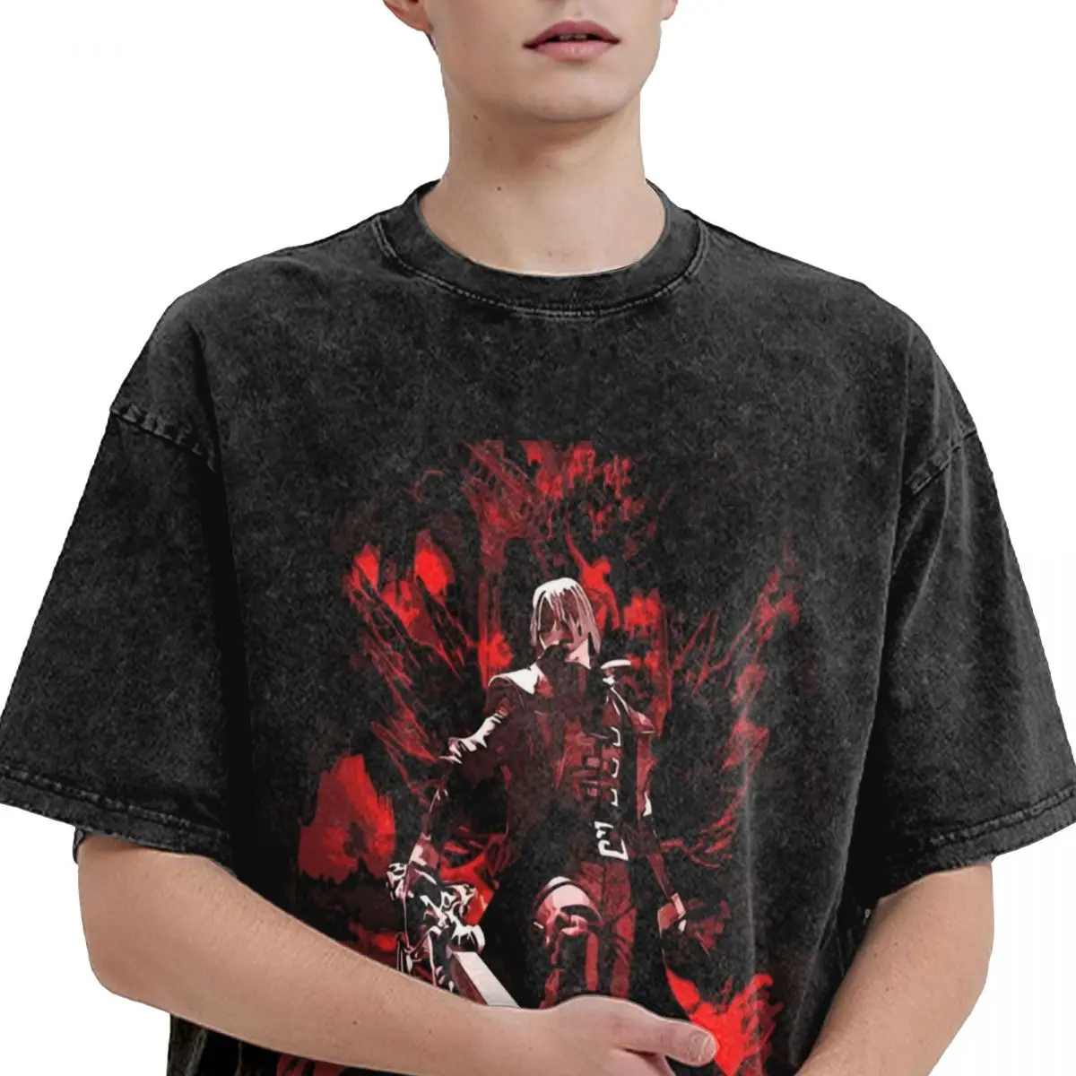 Game Vergil Dmc T Shirts Washed Short Sleeve High Street T-Shirt Devil May Cry Vintage Men Women Tops Streetwear Summer Top Tees