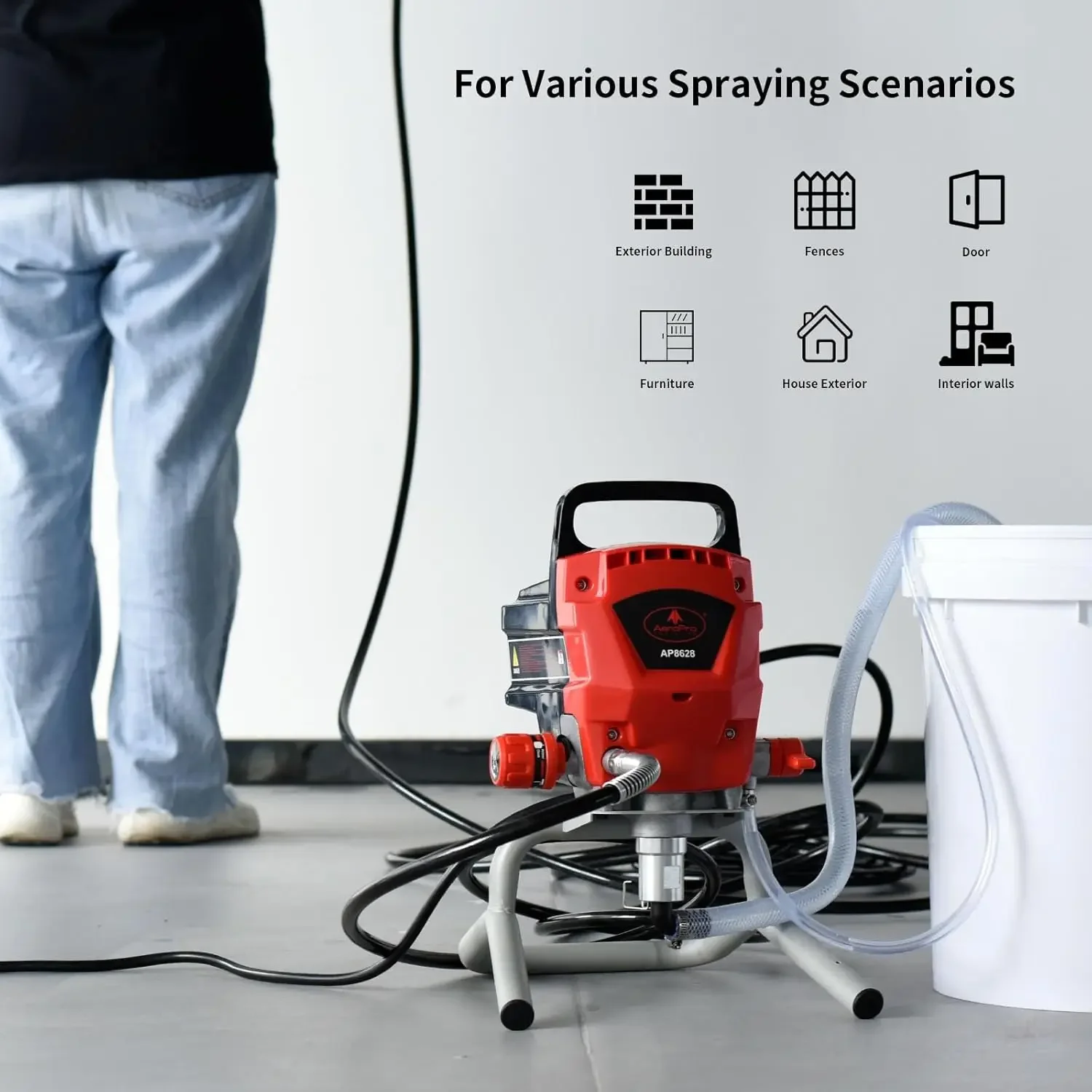 Airless Paint Sprayer, 950W 0.52GPM 3300PSI High Efficiency Airless Sprayer with Tip Extension & Tip Sets, Indoor Paint Sprayer