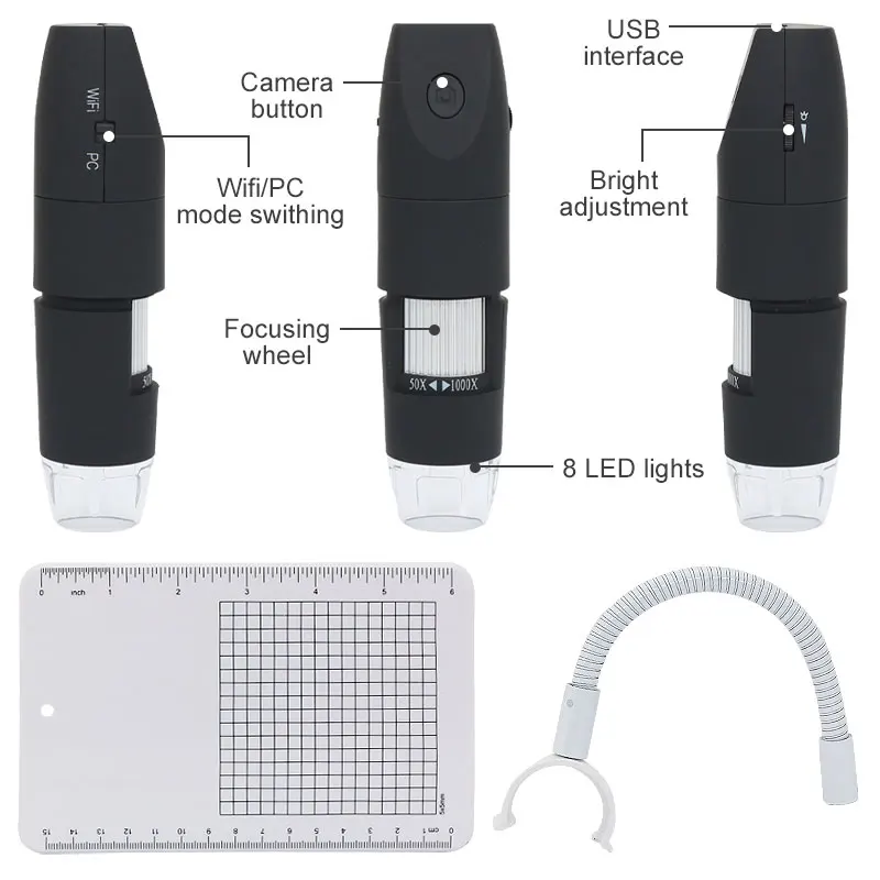 1000X Kính Hiển Vi Kỹ Thuật Số Đèn LED Chiếu Sáng Kính Hiển Vi Điện Tử Wifi Kết Nối Điện Thoại Thông Minh Máy Tính Cho PCB Kiểm Tra Sửa Chữa Điện Thoại