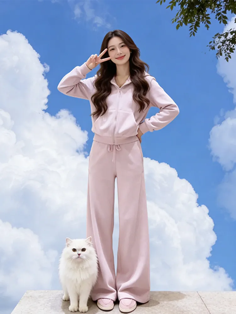 

Faionable Spor женская осенне-зимняя утягивающая толстовка с капюшоном и широкие брюки, повседневный комплект из двух предметов с высокой талией, дышащий