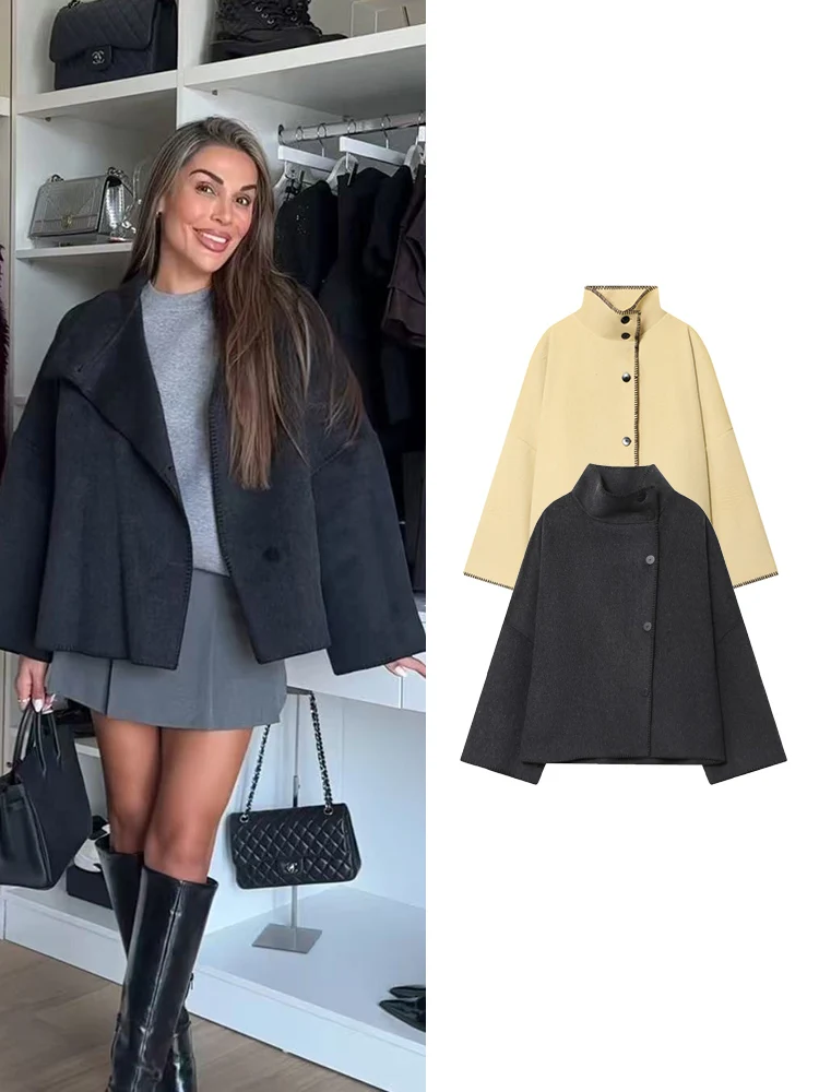 

TFMLN женская модная куртка большого размера, винтажная водолазка с длинными рукавами на пуговицах, однотонная женская верхняя одежда, шикарные топы