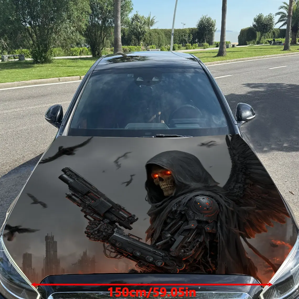 Cyber Grim Reaper Pattern car hood stickers, waterproof self-adhesive, scratch resistant, easy to stick, durable car PVC sticker