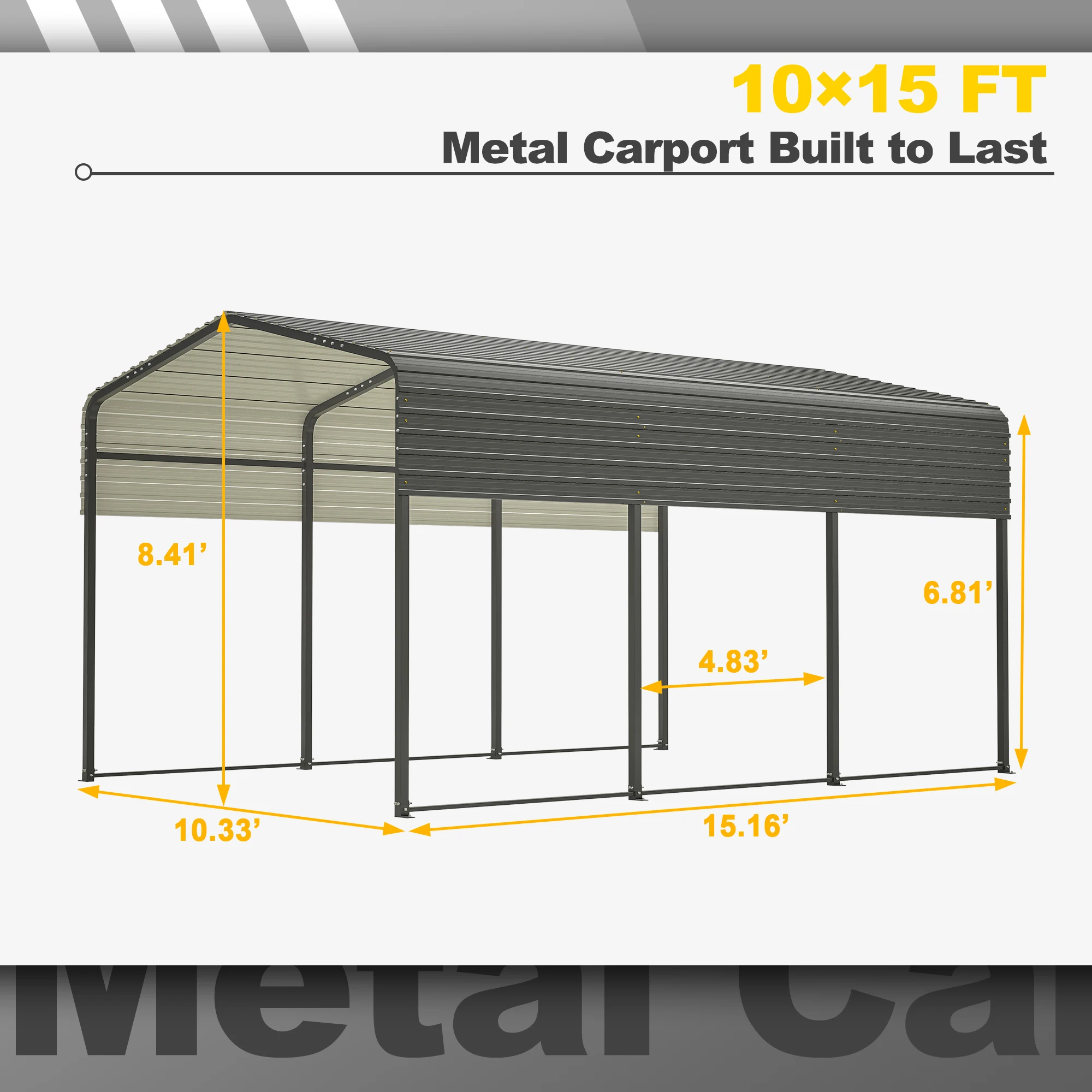 LZBEITEM 10x15 Car Ports Heavy Duty - Prefab Metal Carport with Galvanized Steel Roof Steel Carport Kits Outdoor with Metal Roof