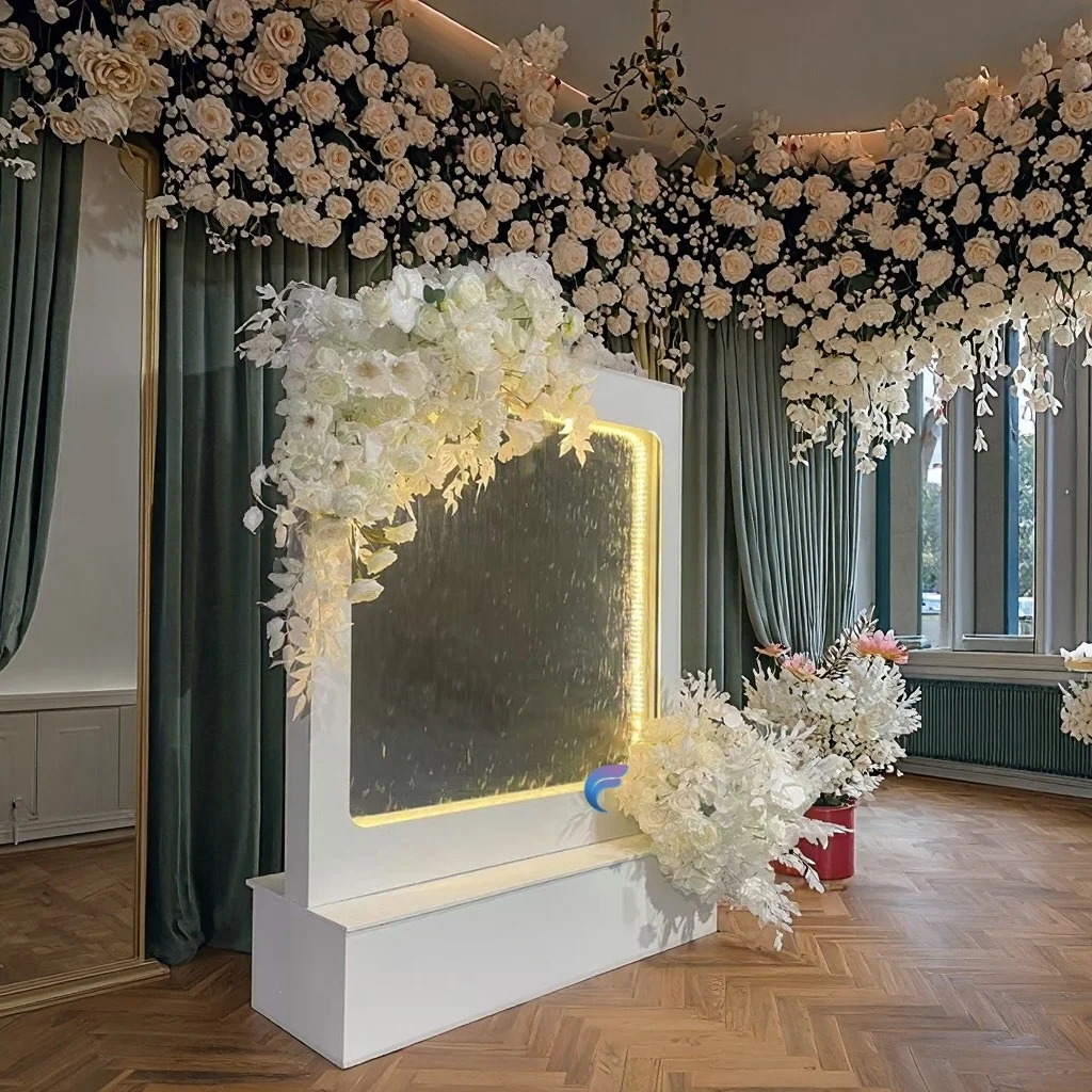 Customization.Outdoor Wedding Furniture Stainless Steel Frame Led Tempered Glass Water Feature Waterfall Wall