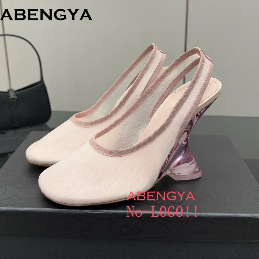 

Summer Crystal Wedges Heels Women's Pumps High Heel Party Shoes For Women Point Toe Slingback Rome Sandals Women Flat Shoes