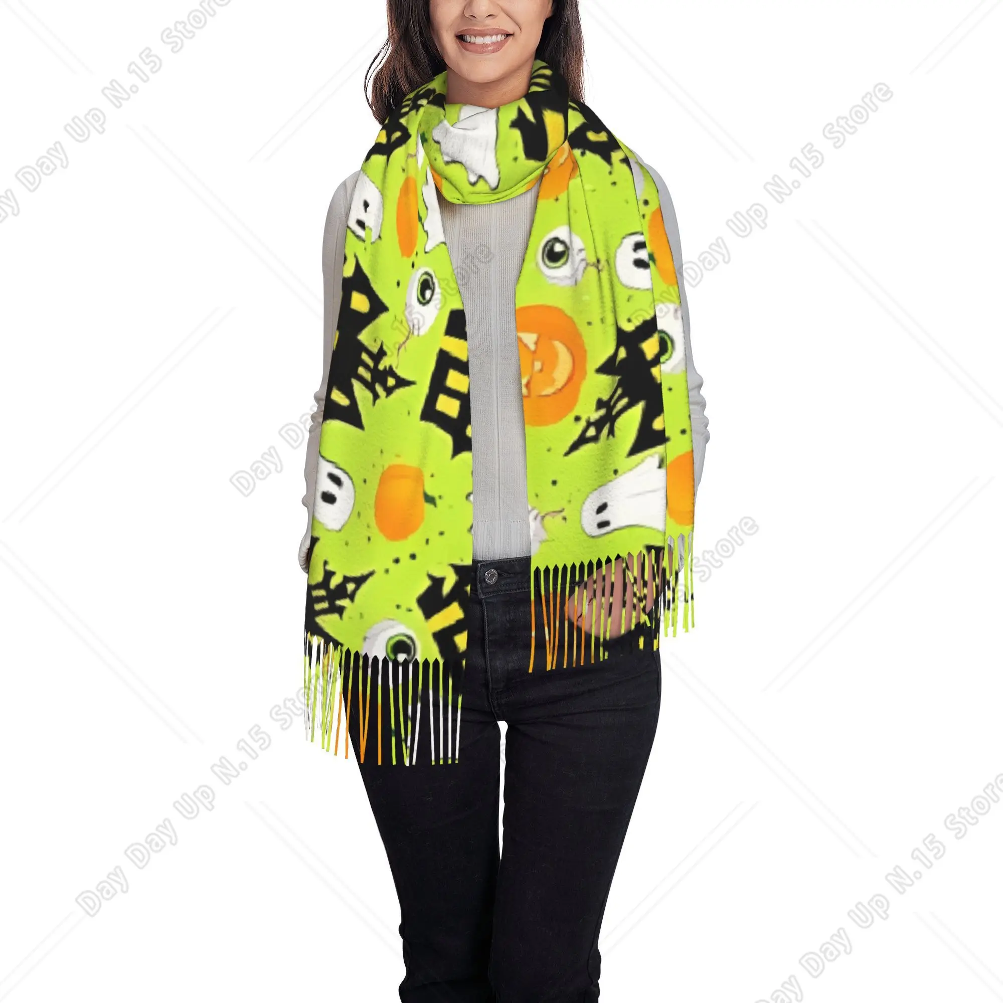 Green Halloween Ghost Pumpkin Scarf Perfect for Autumn And Winter Soft And Stylish Providing Warmth
