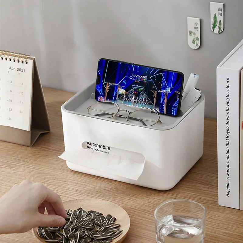 Multifunctional Tissue Box Living Room Desktop Organizer Remote Controller Glasses Pencil Holder Paper Towel Storage Box