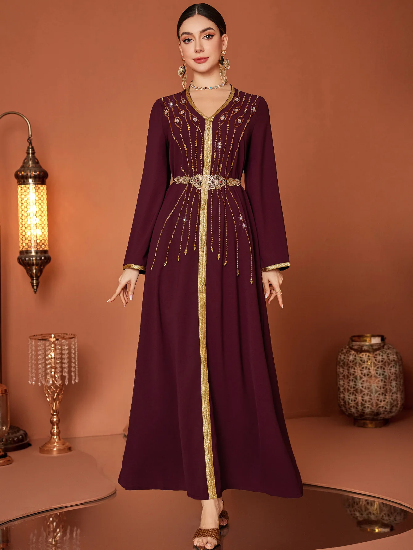

Eid Abaya Women Dress Lace-up Muslim Diamond Long Dresses Vestidos Largos Party Caftan Jalabiya Ramadan Dubai Arab Robe 2025