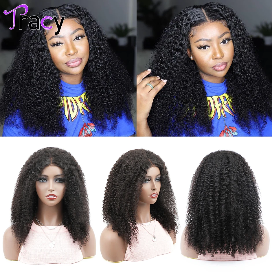 Tracy Hair-Perucas encaracoladas sem cola para mulheres negras, fechamento de renda, cabelo humano pré-arrancado, pré-cortado, 6x4 HD