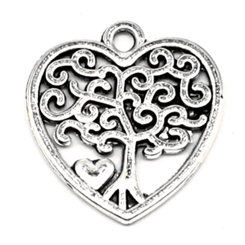 Peach Heart Tree Of Life Charms Jewellery Making Pendants Findings For Friends Jewelry 17x19mm 10pcs Antique Silver Color