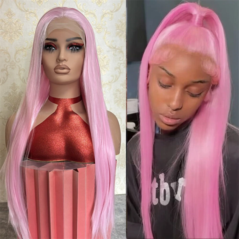 

Silky Straight Hair Cosplay Light Pink Lace Front Wig Synthetic Wigs For Women Pre Plucked Hairline 13x4 Lace Frontal Wigs Sale