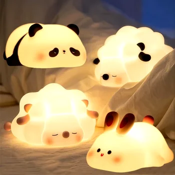 Cute LED Night Light Panda Sheep Rabbit Silicone Nightlights USB Rechargeable For Bedroom Decoration Kids Birthday Gift 1