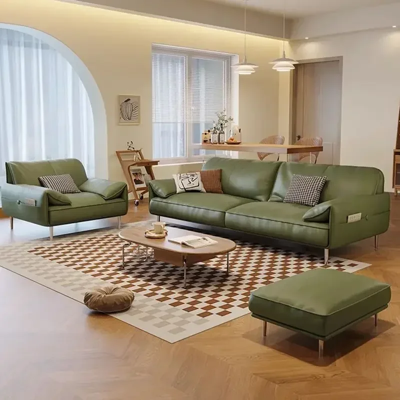 أريكة جلدية أمريكية، أريكة جلدية من جلد البقر بحشوة إسفنجية، مناسبة لغرفة المعيشة والفندق والفيلا باللون الأخضر الداكن على الطراز القديم
