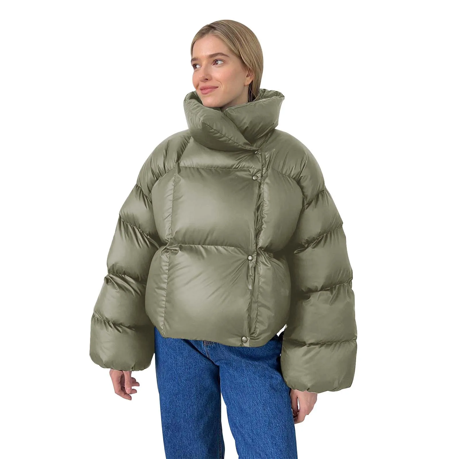 Winter Quilted Jacket Women Thick Warm Parkas Cropped Hooded Jackets High Street Solid Cotton Padded Outwear Puffer Outwear