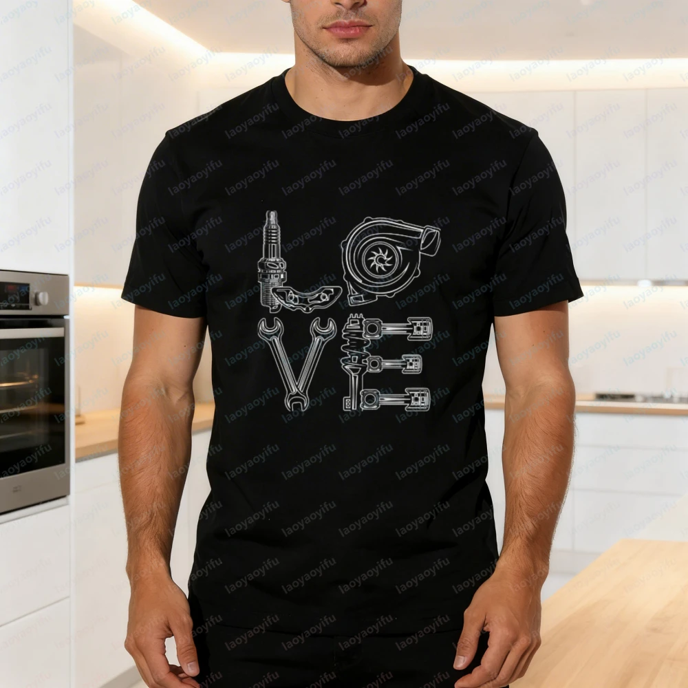 Edgy-Automotive-Love-Cotton-Tee-Funny-Bold-Engine-Part-Spell-Out-Graphic-T-Shirt-Simple-Vintage-Summer-Fashion-Men's-Clothing