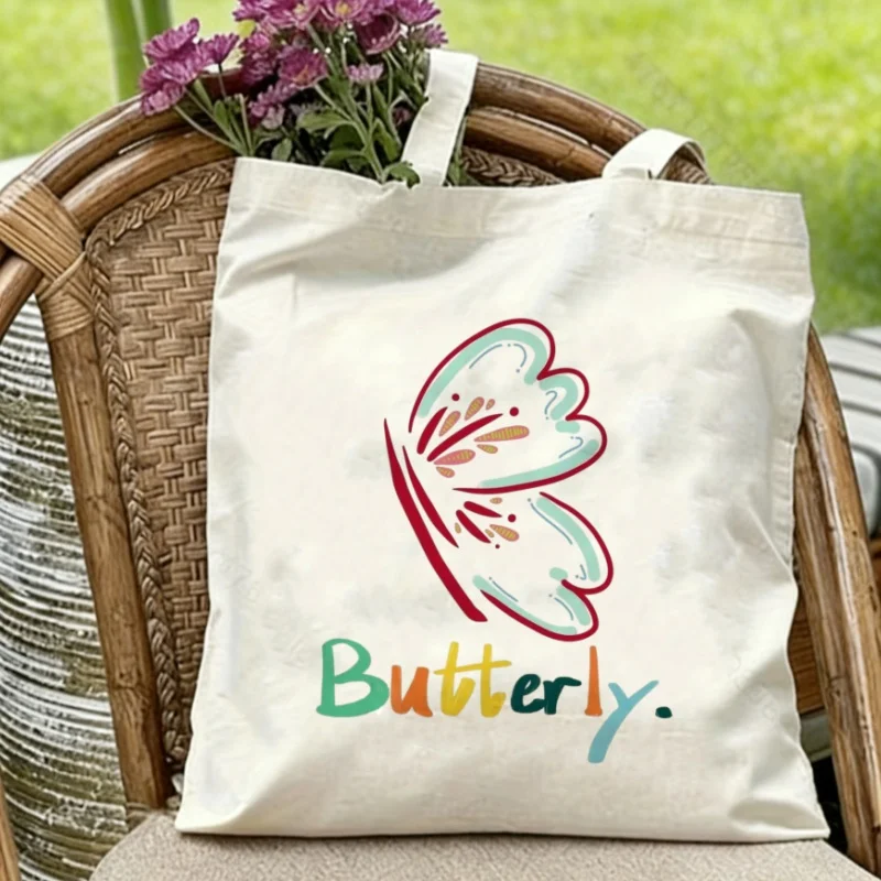 

1PC Minimalist Watercolor Butterfly Canvas Tote Eco-friendly Reusable Shoulder Bag
