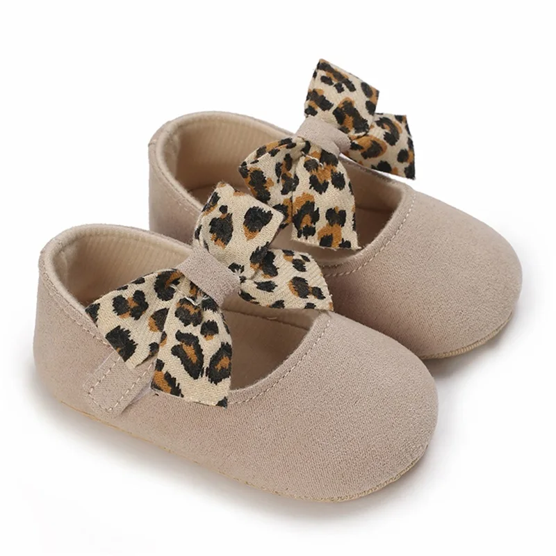 Caziffer Baby Girls Princess Shoes Soft Leopard Print Bow Non-slip Bottom First Walker Shoes Toddler Shoes