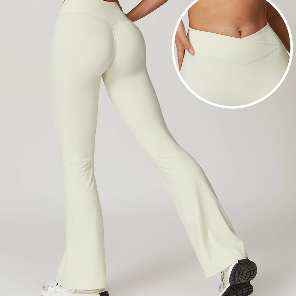 

Flared Leggings Crossover Women's Yoga Pants Nude Cross High Waist Sports Wide Leg Pants