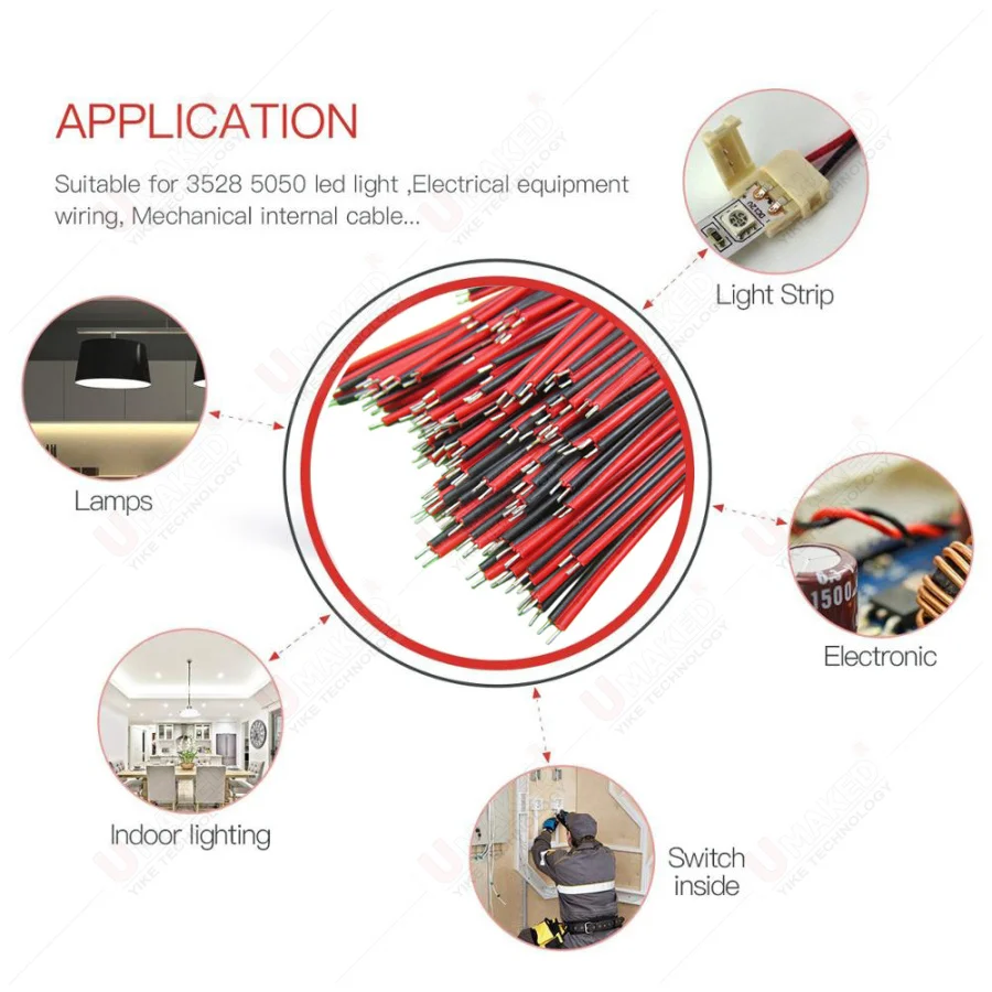 15/30/50/100cm 2pin wire cable, Red black wire, Awg22 thinned copper wire, Electronic cablb, extend wire for CCTV, Sound, power