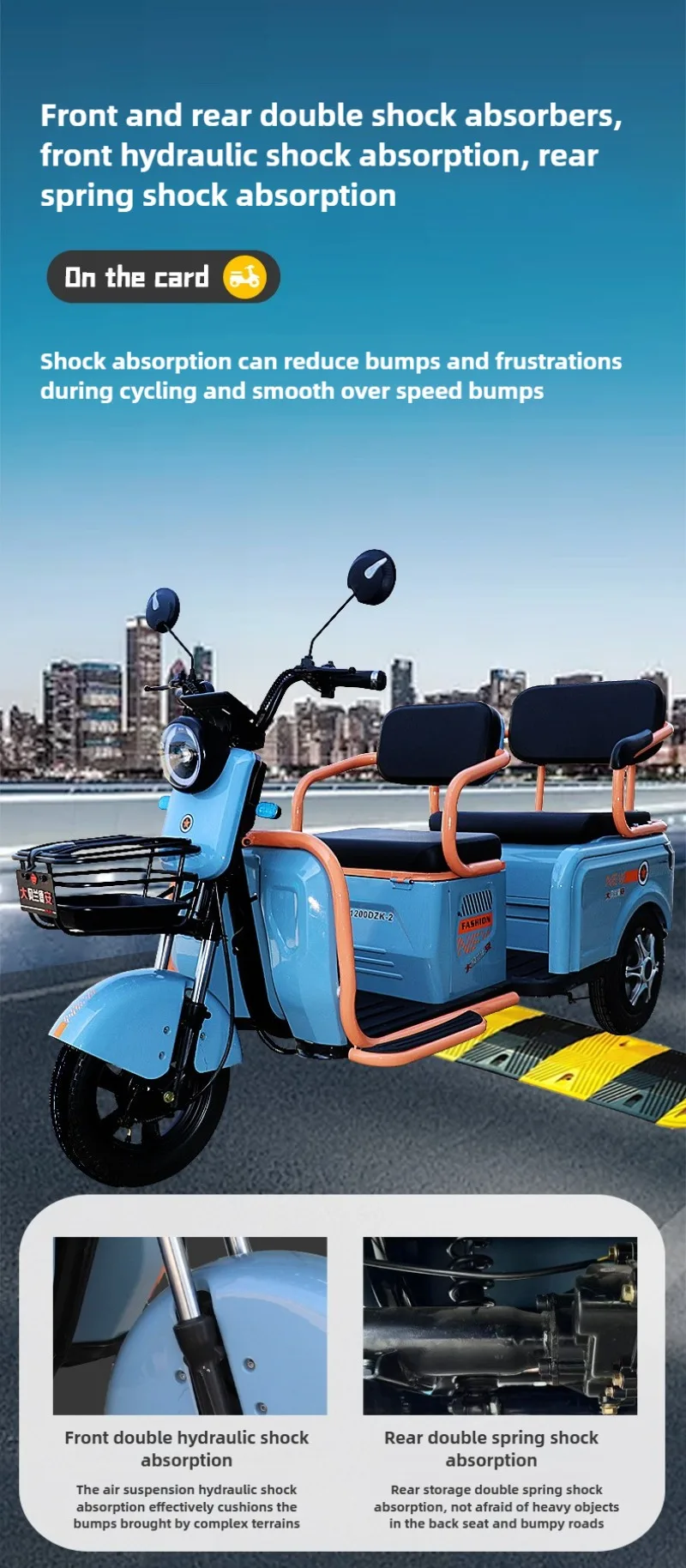 Erwachsene 1000W High Power Motor 60V32AH Große Batterie Elektrische Dreirad Ältere Doppel Trommel Bremse Fernbedienung Elektrische Roller – Detail 8