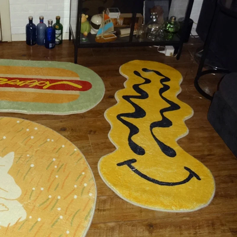 Alfombra con sonrisa, mesita de noche, dibujos animados, cara de distorsión divertida, alfombra para dormitorio de niños, decoración del hogar,