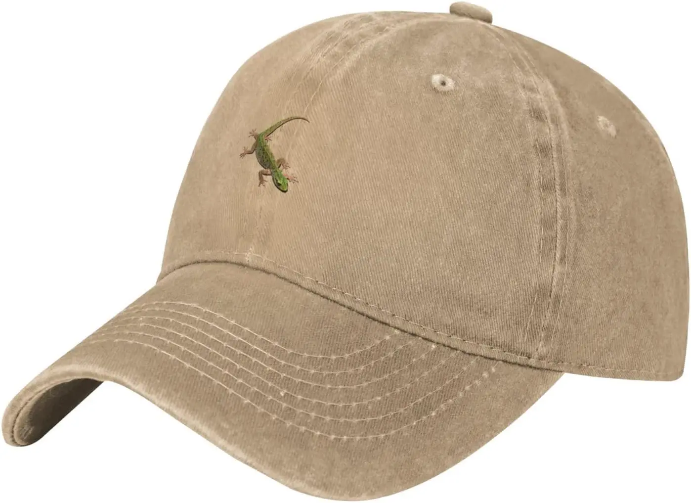 Gorra de béisbol lavada con estampado de lagarto Gecko verde, sombrero ajustable para exteriores de algodón Vintage